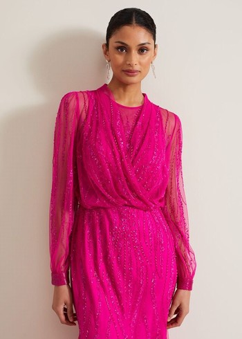 Phase Eight Lila Beaded Cover Up Jackets Fuchsia USA | 6837421-SN